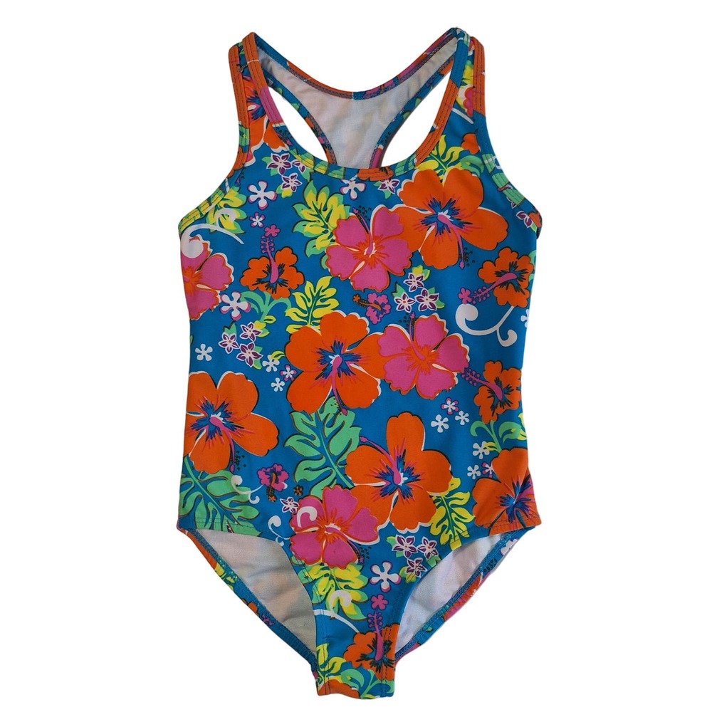 Rugged Bear tropical floral print racerback swimsuit